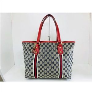 Gucci Tote - Sherry Line GG Tote Bag Reds Canvas